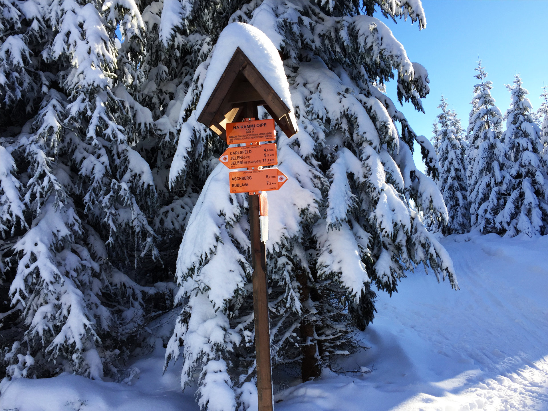 Wegweise für die Kammloipe im Winter Wegweise für die Kammloipe im Winter - Berghütte Zum Kranichsee